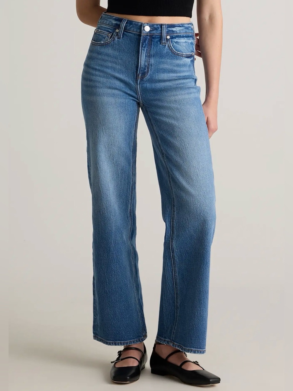 Quince Bella Stretch Relaxed Straight Jeans in Atlantic Blue 32 short
